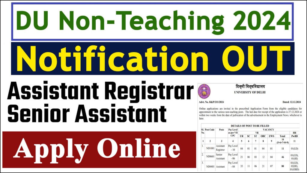 DU Non-Teaching Recruitment 2024