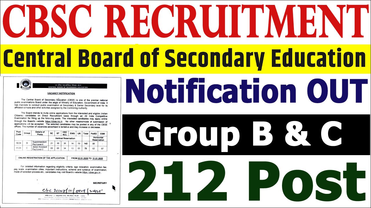 CBSE Superintendent And Junior Assistant Recruitment 2025