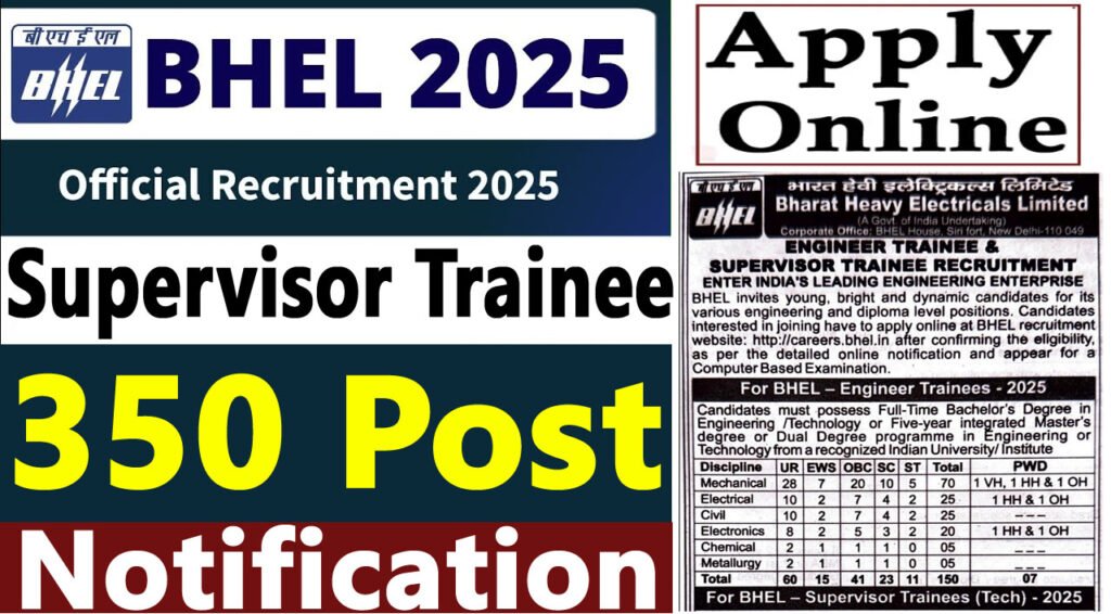 BHEL Supervisor Trainee And Engineer Trainee Recruitment 2025