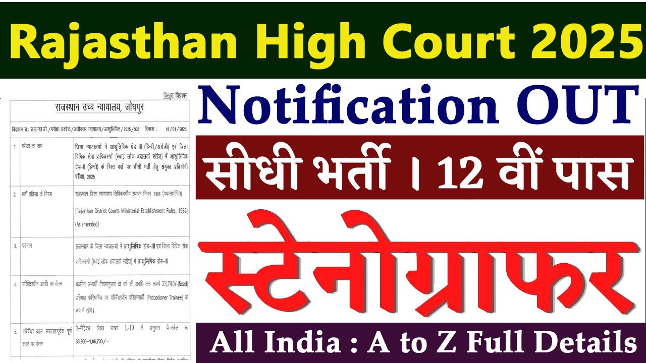 Rajasthan High Court Stenographer Recruitment 2025