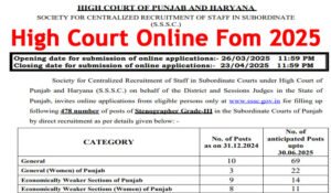 Punjab And Haryana High Court Stenographer Grade 3 Recruitment 2025