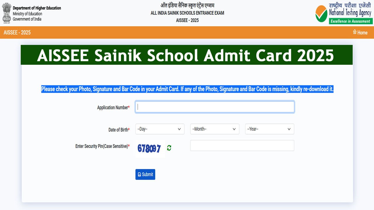 AISSEE Sainik School Admit Card 2025