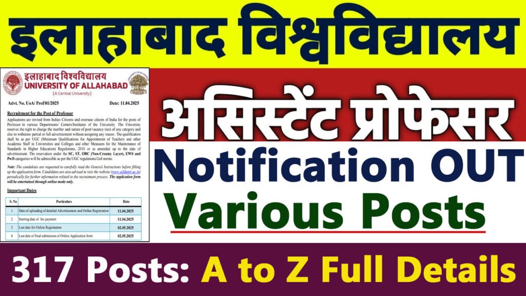 Allahabad University Recruitment 2025 Professor, Associate Professor & Assistant Professor For 317 Posts Allahabad University Recruitment 2025 Professor, Associate Professor & Assistant Professor For 317 Posts