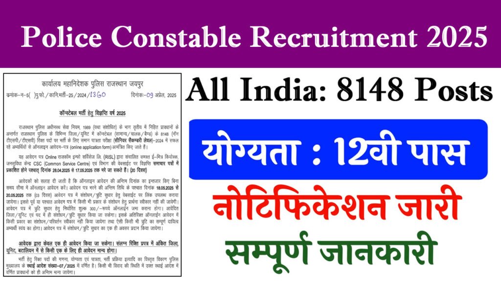 Rajasthan Police Constable Recruitment 2025 And Driver Online Form For 8148 Posts, Rajasthan Police Bharti