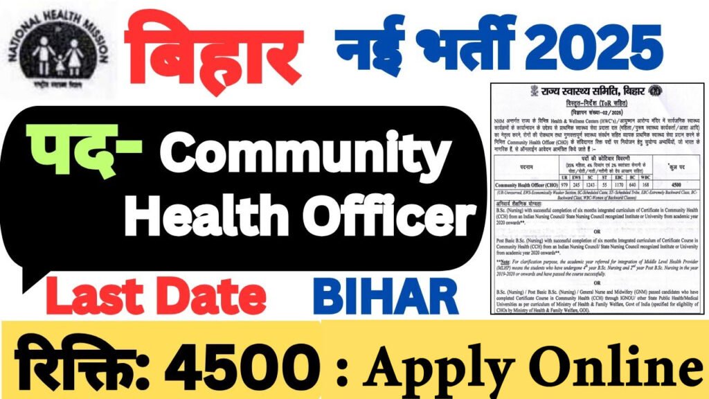 Bihar BSHS CHO Recruitment 2025 Apply Online, Notification Out For 4500 Posts