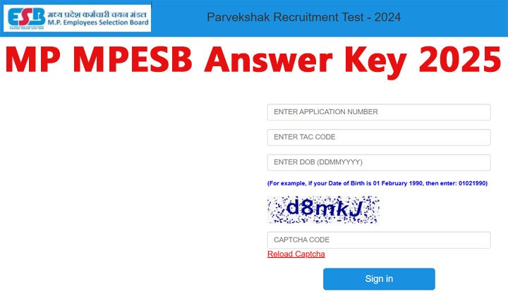 MP MPESB Paryavekshak (Supervisor) Answer Key 2025
