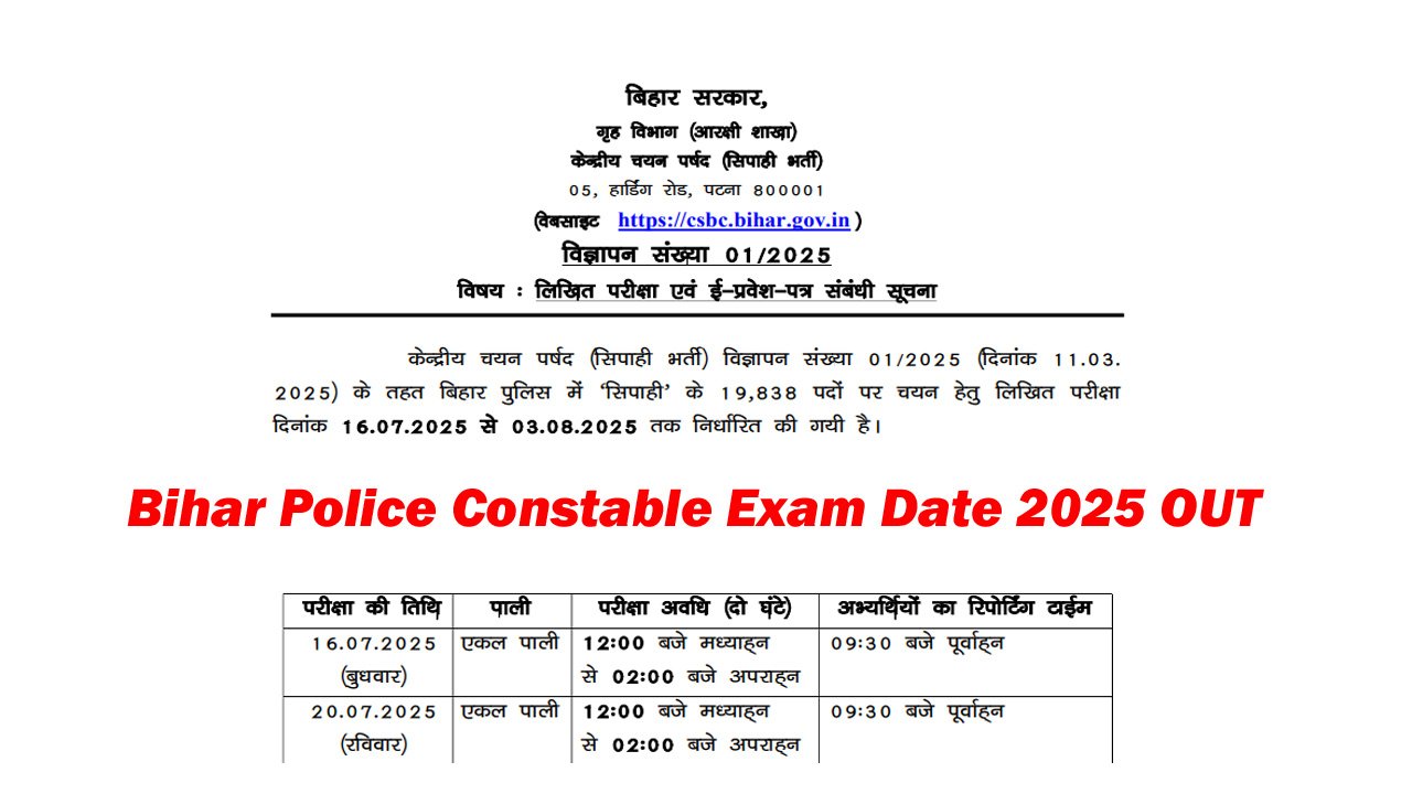 Bihar Police Constable Exam Date 2025