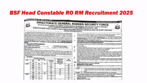 BSF Head Constable RO RM Recruitment 2025 Notification, Online Form For 1121 Posts BSF Head Constable RO RM Recruitment 2025