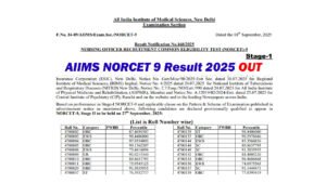 AIIMS NORCET 9 Result 2025