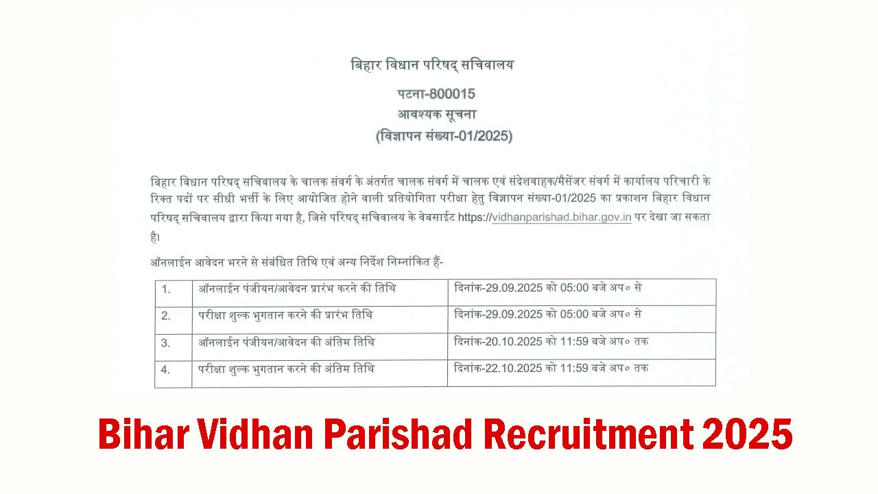 Bihar Vidhan Parishad Recruitment 2025