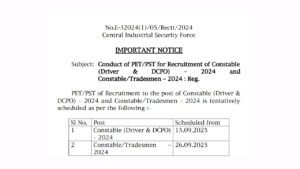 CISF Constable Tradesman Physical Date 2025 PET, PST For 1161 Post 2024 CISF Constable Tradesman Physical Date 2025