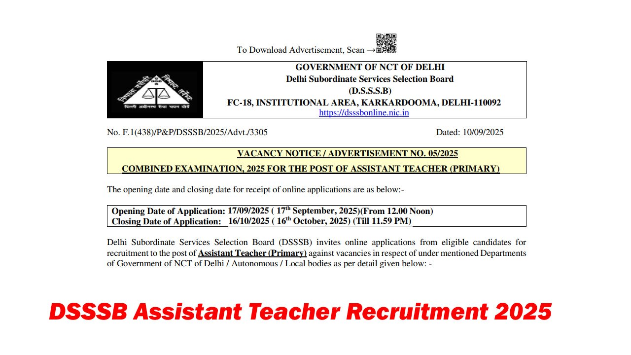 DSSSB Assistant Teacher Recruitment 2025