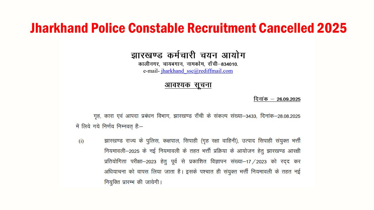 Jharkhand Police Constable Recruitment Cancelled 2025