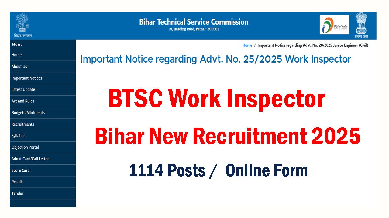 Bihar BTSC Work Inspector Recruitment 2025