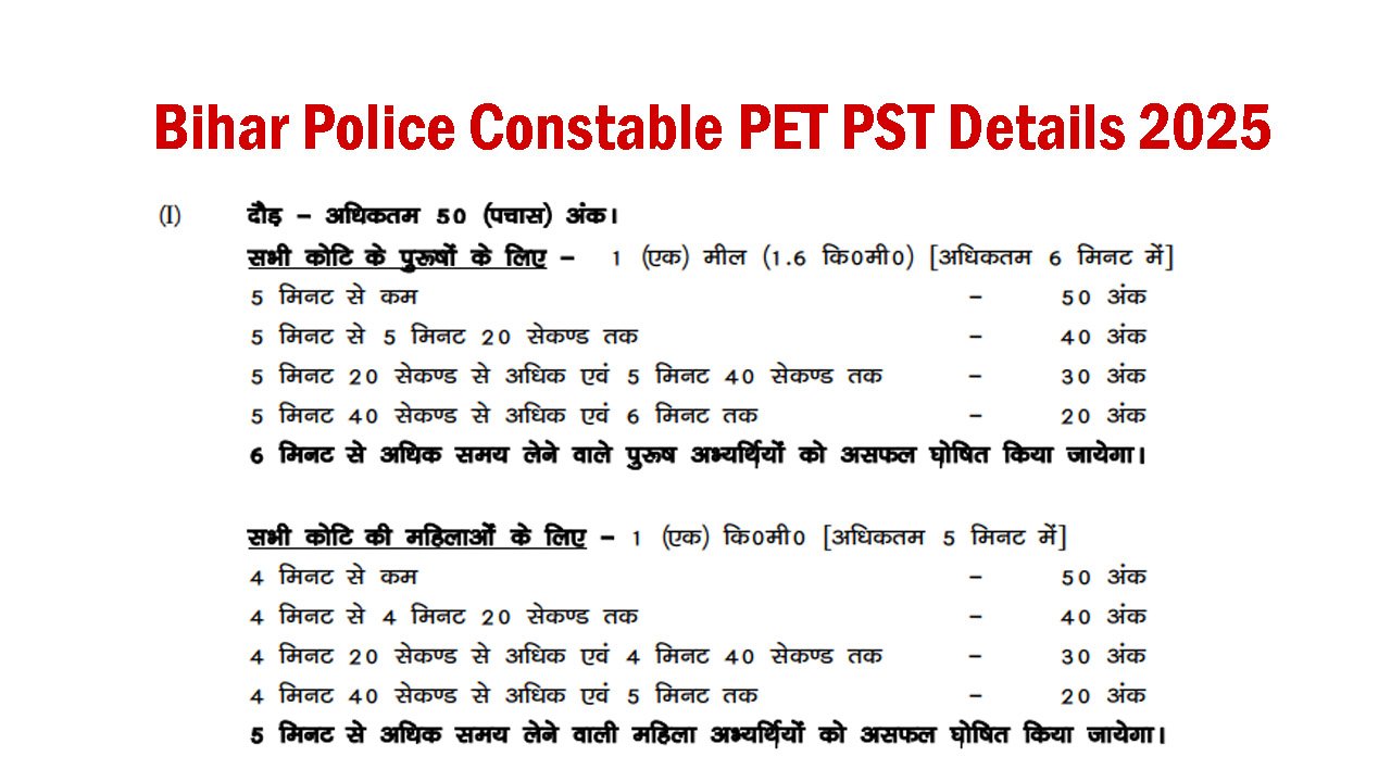 Bihar Police Constable PET PST Details