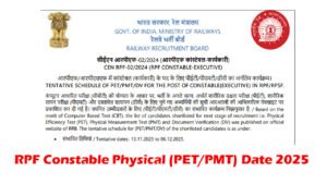 RPF Constable Physical Date 2025 OUT Venue Address with Landmark, Railway RPF CT PET/PMT Schedule RPF Constable Physical Date 2025
