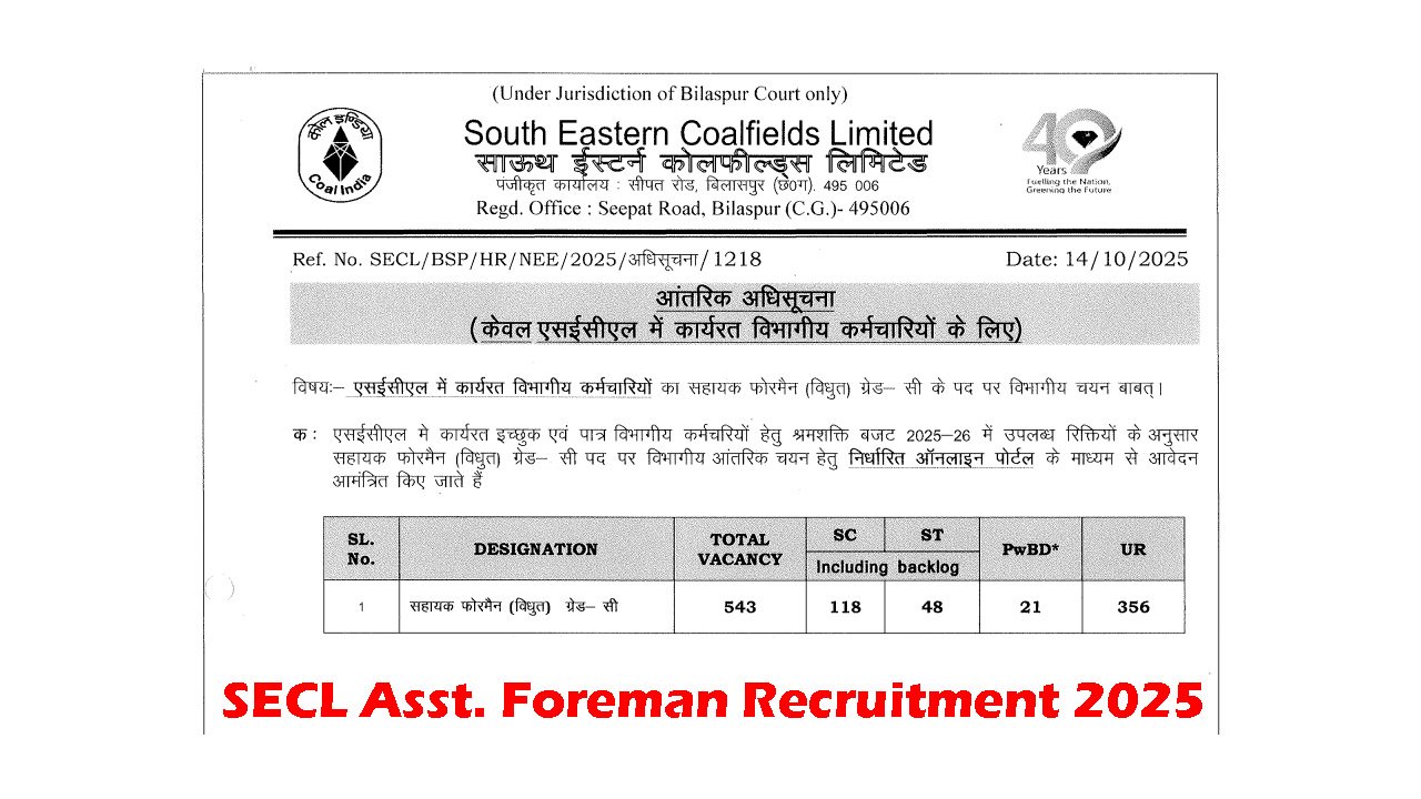 SECL Assistant Foreman Recruitment 2025