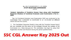 SSC CGL Answer Key 2025 OUT Download Link, Check Now at ssc.gov.in SSC CGL Answer Key 2025