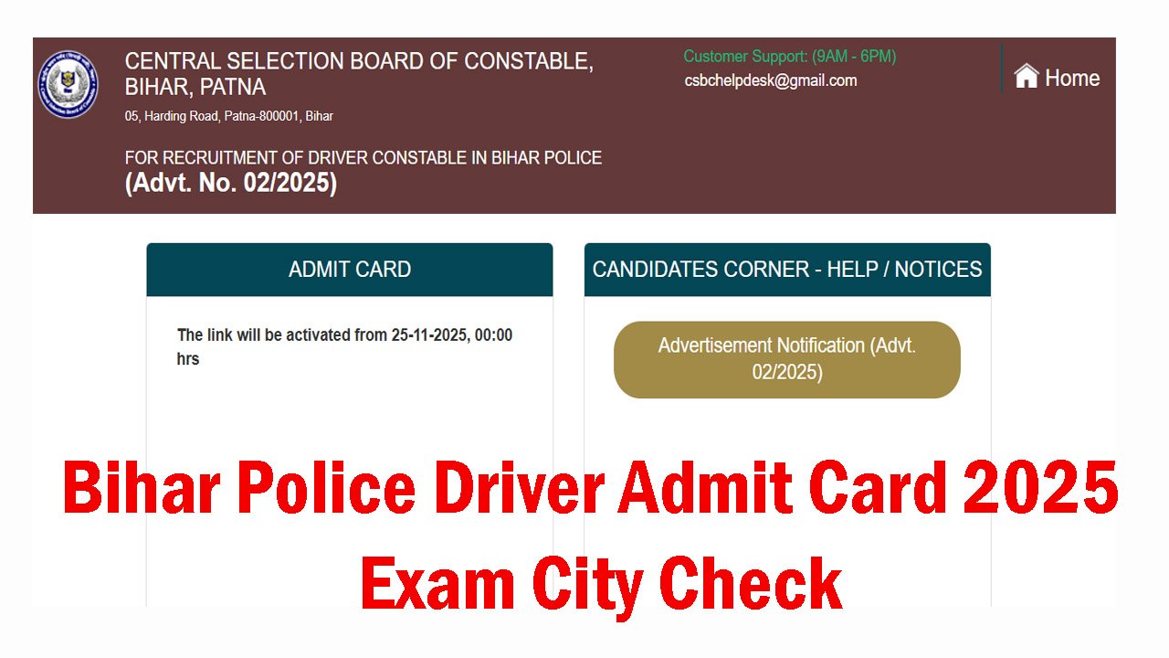 Bihar Police Driver Admit Card 2025