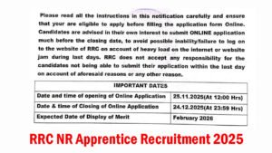 RRC NR Apprentice Recruitment 2025 Notification Out For 4116 Post Apply Online Northern Railway RRC NR Apprentice Recruitment 2025