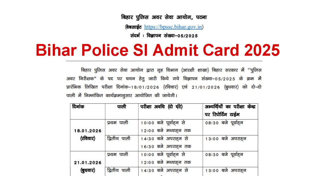 Bihar Police SI Admit Card 2025