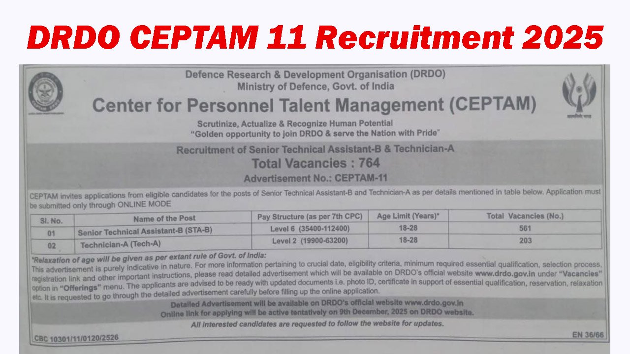 DRDO CEPTAM 11 Recruitment