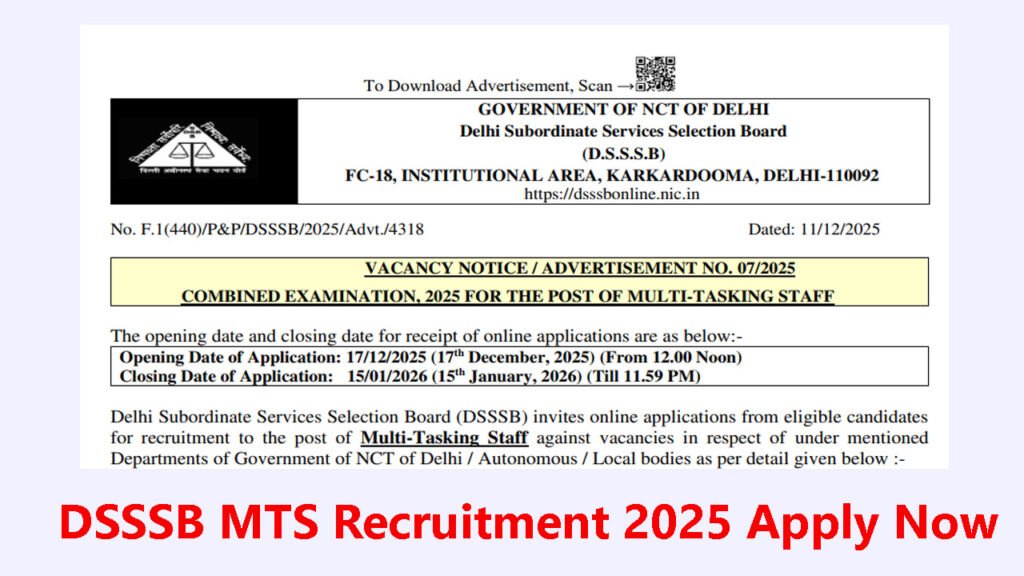 DSSSB MTS Recruitment 2025
