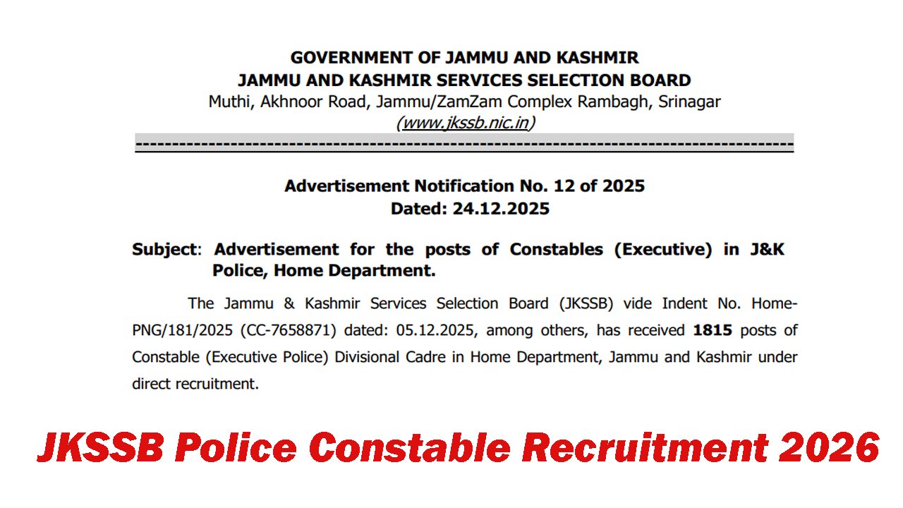 JKSSB Police Constable Recruitment 2026