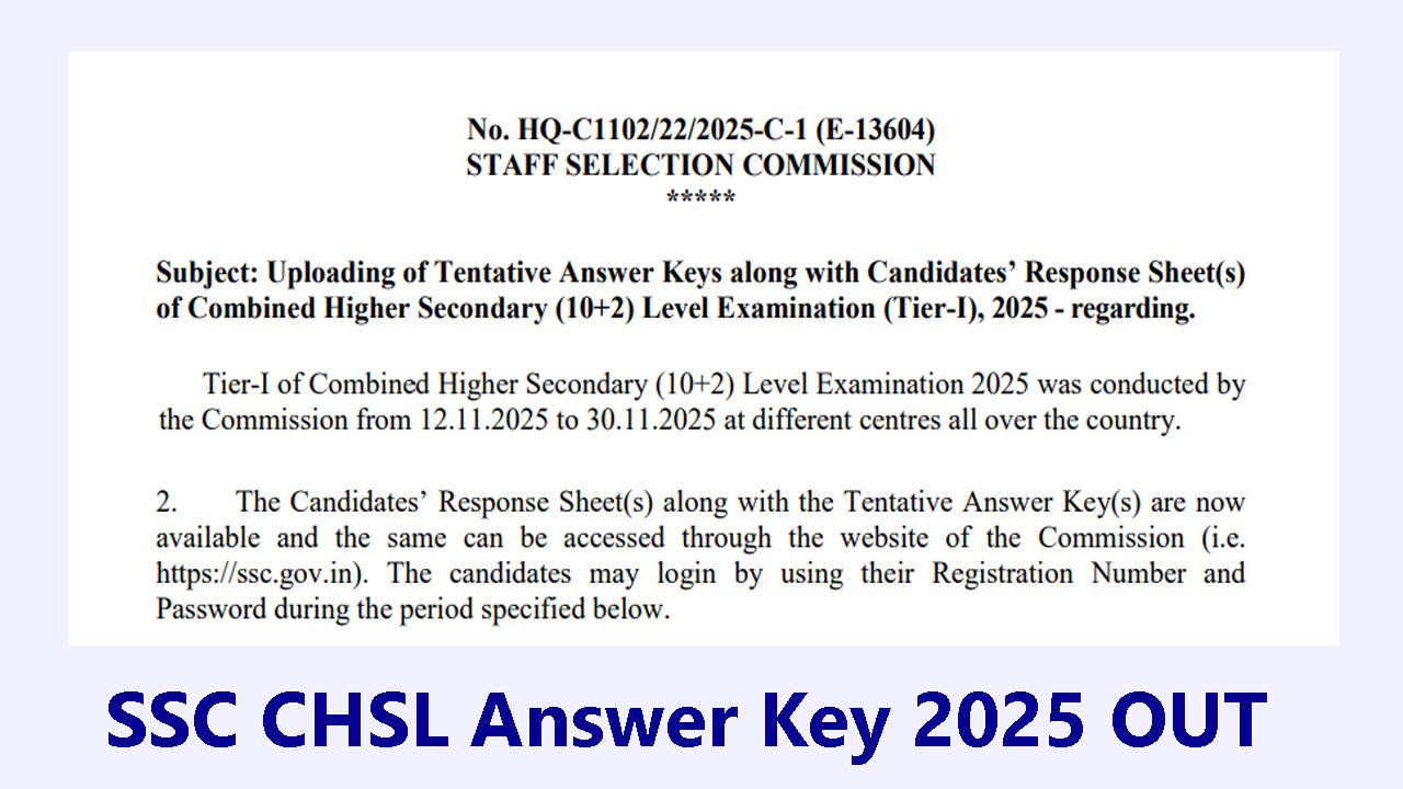 SSC CHSL Answer Key 2025 OUT