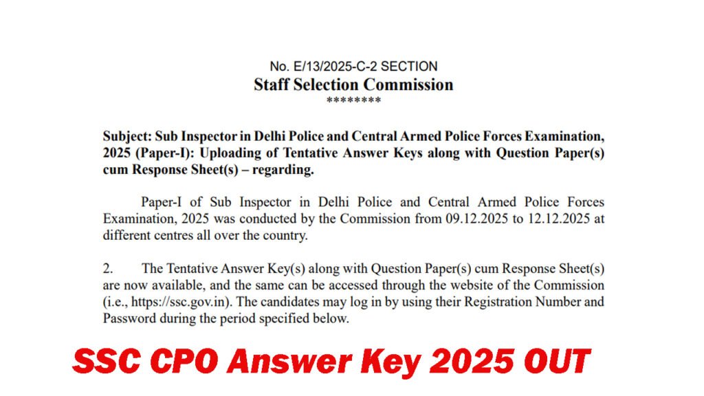 SSC CPO Answer Key 2025