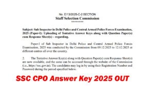 SSC CPO Answer Key 2025 OUT Download SSC CPO Answer Key 2025