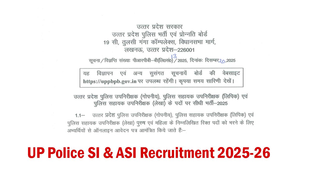 UP Police SI & ASI Recruitment 2025