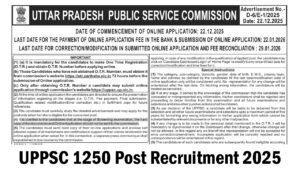 UPPSC Various Post Recruitment 2025