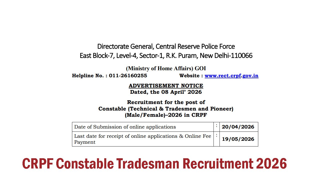 CRPF Constable Tradesman Recruitment 2026