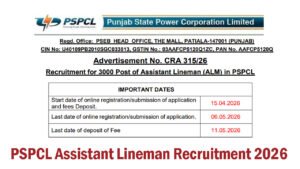 PSPCL Assistant Lineman Recruitment 2026