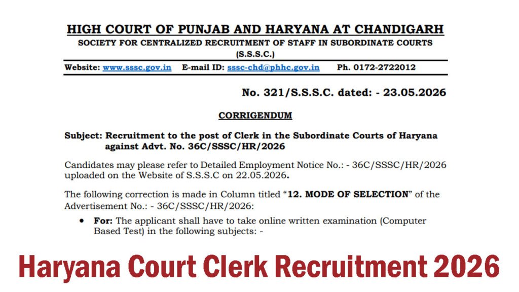 Haryana Court Clerk Recruitment 2026