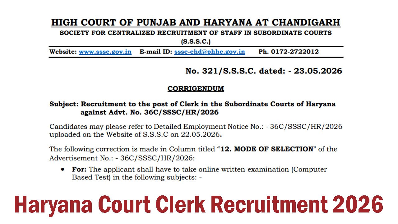 Haryana Court Clerk Recruitment 2026