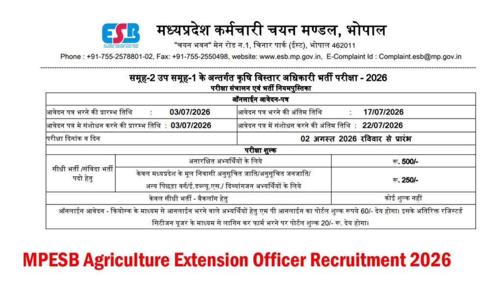 MPESB Agriculture Extension Officer Recruitment 2026