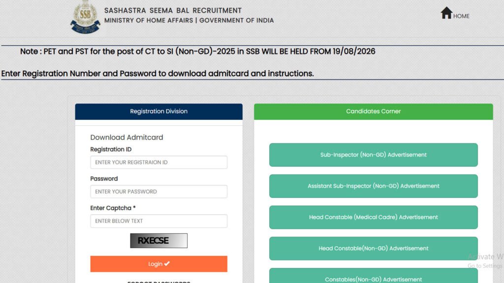 SSB Physical Admit Card 2026