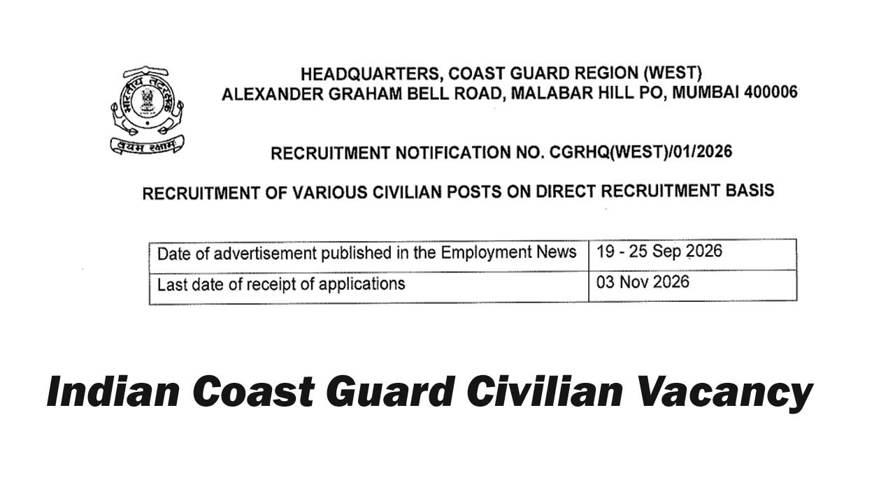 Indian Coast Guard Civilian Recruitment 2026